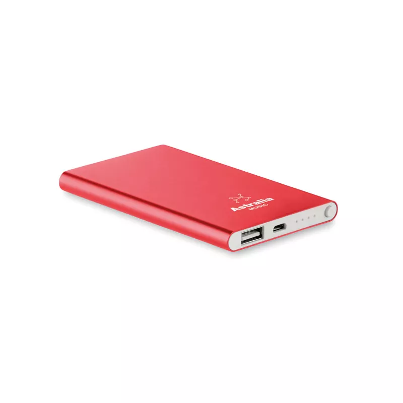 Powerbank płaski aluminiowy 4000 mAh POWERFLAT - Czerwony (MO8735-05)