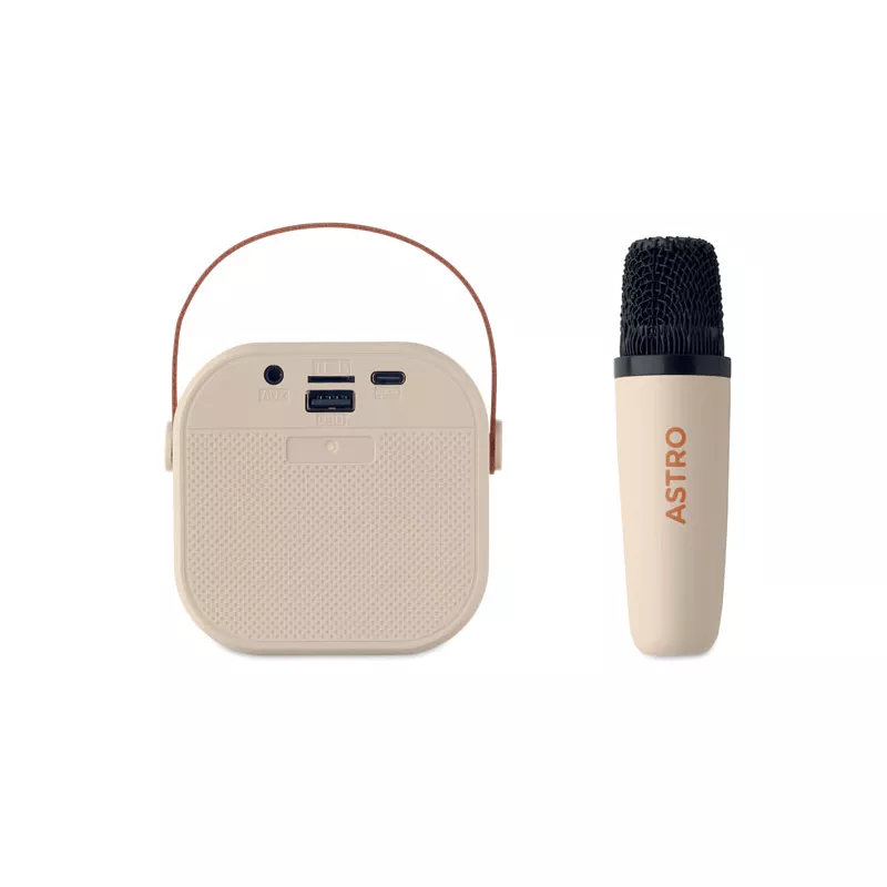 Zestaw karaoke z głośnikiem 5W i mikrofonem KARASET+ - Bezowy (MO2665-13)