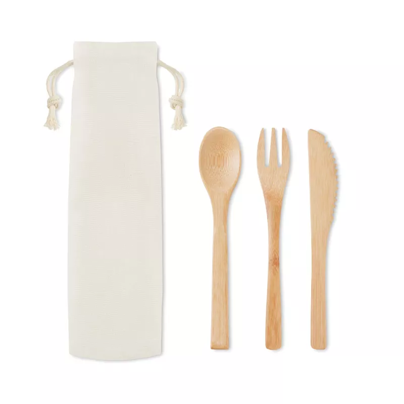 Sztućce bambusowe w płóciennym etui SETBOO - Bezowy (MO9786-13)