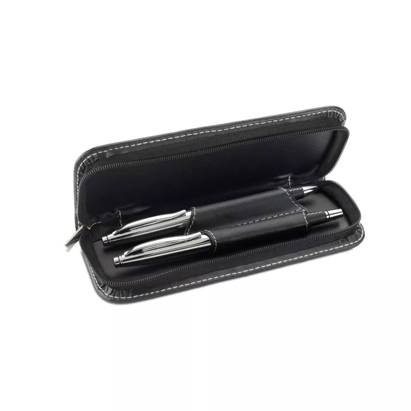Zestaw piśmienny metalowy w etui ze skóry PU BALTIMORE - Czarny (MO7475-03)