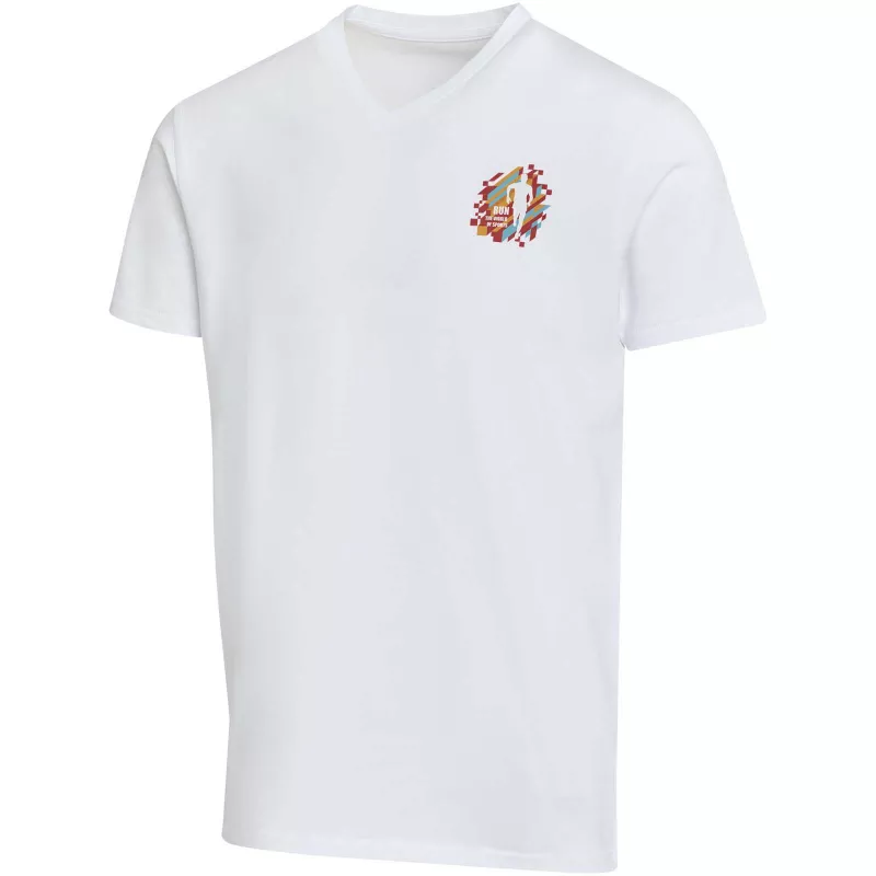 Balfour organiczna koszulka unisex z krótkim rękawem i dekoltem w serek, wykonana z materiału o gramaturze 200 g/m², z certyf - Biały (39665-WHITE)