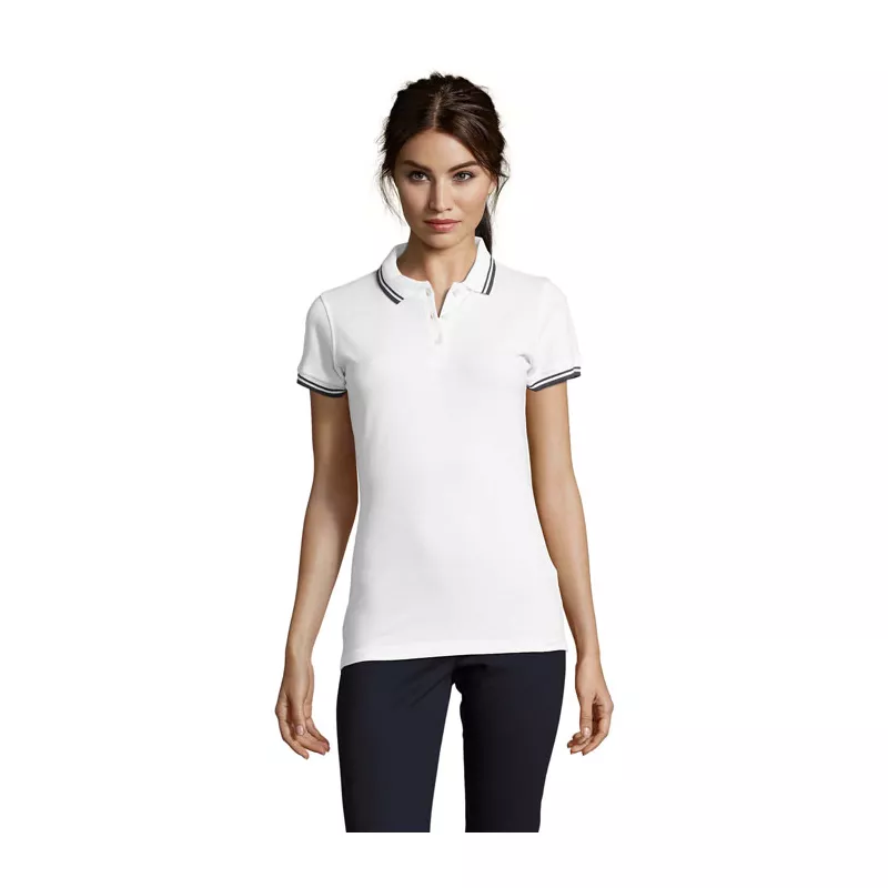 Polo damskie z piki 200 g/m² Sol's PASADENA WOMEN - Biały/Navy (S00578-NW)