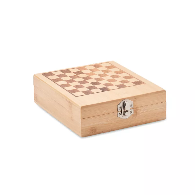 Zestaw do wina w pudełku z szachownicą CHESSET - Drewna (MO2393-40)