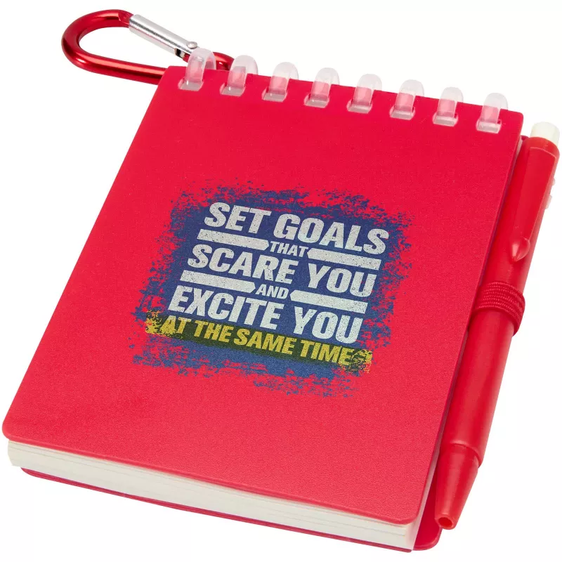 Lig Mini outdoorowy zestaw z notatnikiem w miękkiej okładce z tworzyw sztucznych pochodzących z recyklingu i długopisem (niebieski tusz) - Czerwony (10705121)