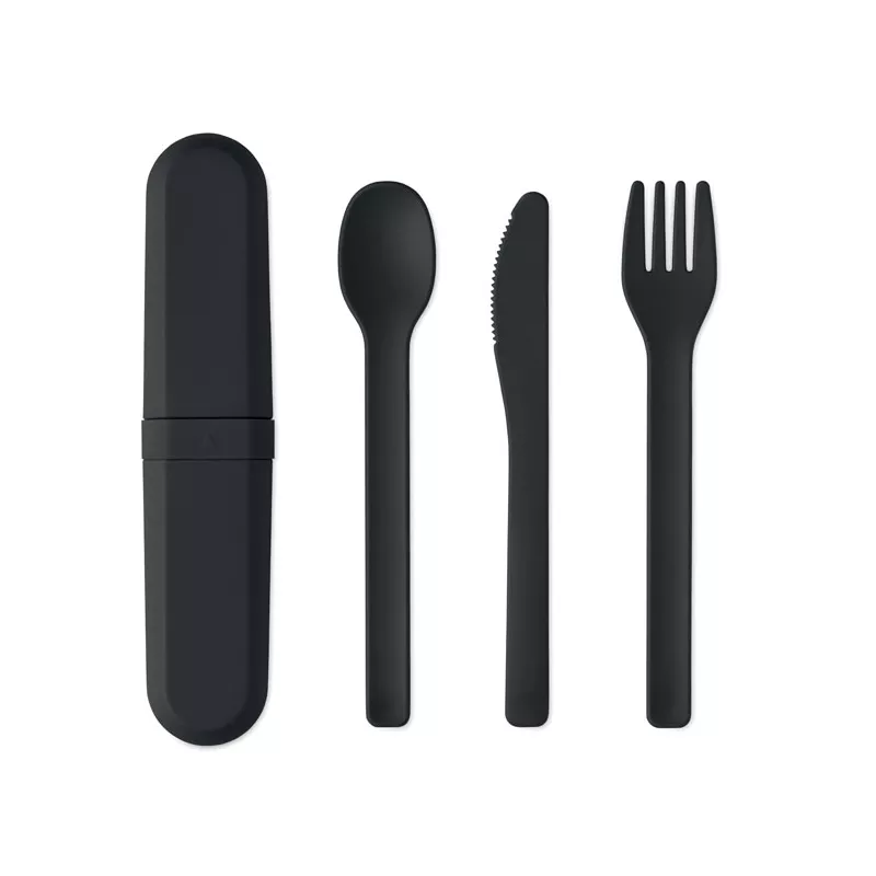 Zestaw sztućców w etui z PLA BITEFUL - Czarny (MO2743-03)