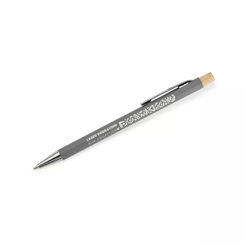 Długopis metalowy z bambusowym przyciskiem KIVO - szary (19732-14)