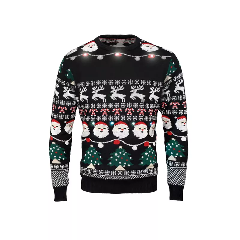 Sweter świąteczny z 10 lampkami LED L/XL SHAMIS LARGE - Czarny (CX1554-03)