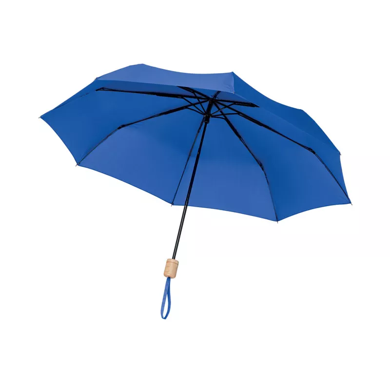Parasol składany 21" z RPET z drewnianą rączką TRALEE - Niebieski (MO9604-37)