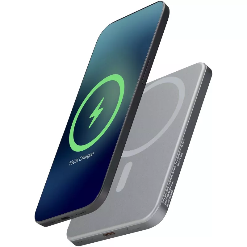 Powerbank Avis 5000 mAh z recyklingowanego aluminium posiadającego certyfikację RCS, z wbudowanym magnesem  - Gun metal (12444382)