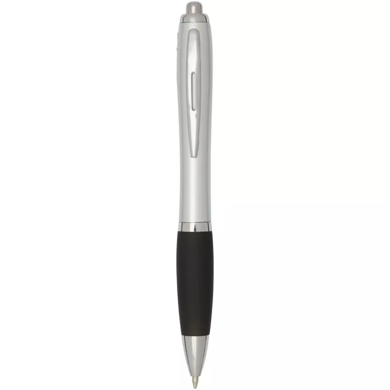 Nash długopis kulkowy z tworzyw sztucznych pochodzących z recyklingu z certyfikatem RCS, ze srebrnym korpusem i kolorowym uch - Czarny (10644990)