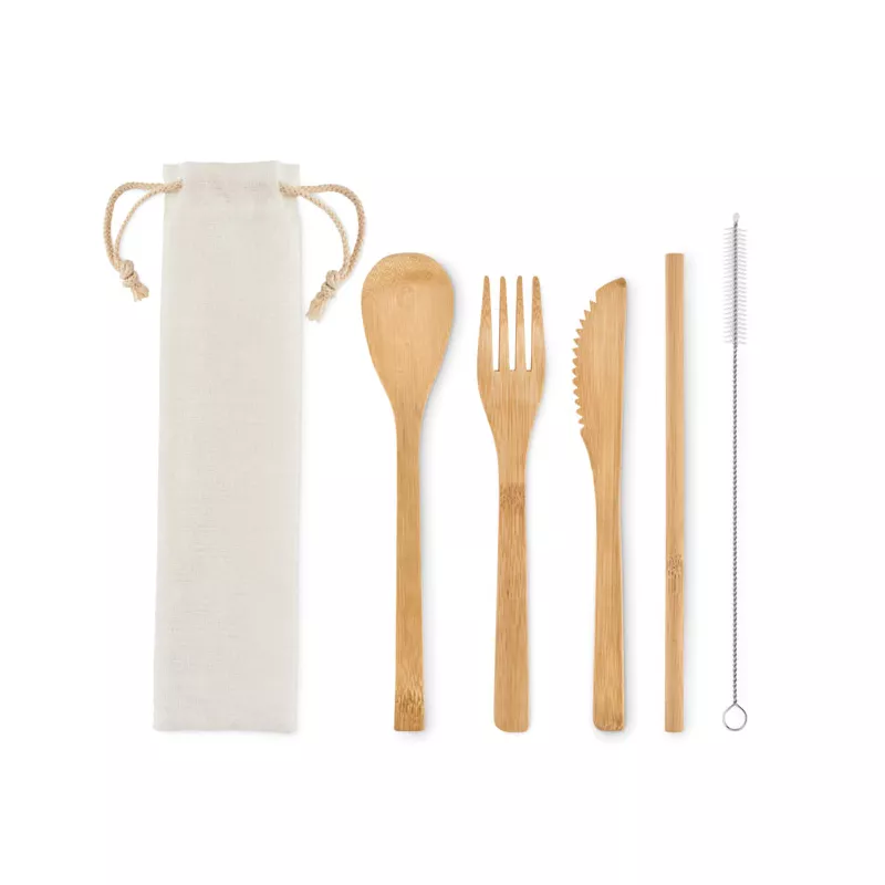 Sztućce bambusowe ze słomką w etui SETSTRAW - Bezowy (MO6121-13)