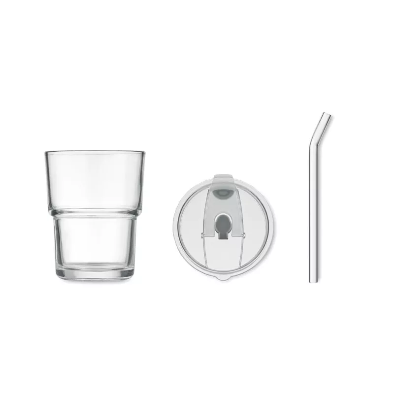 Kubek szklany ze słomką 400 ml SIP - Przezroczysty (MO2502-22)