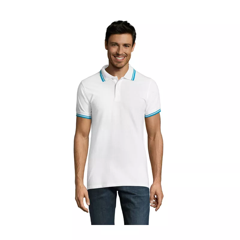 Koszulka polo męska bawełniana 200 g/m² Sol's PASADENA - White/Aqua (S00577-QU)