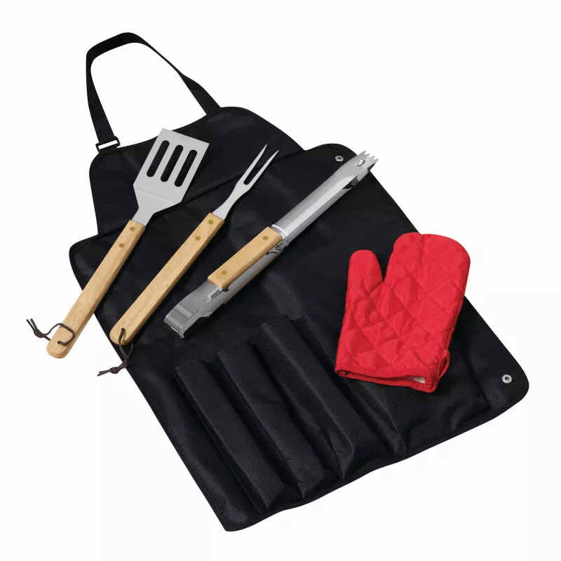 Fartuch grillowy z zestawem przyborów GREAT BBQ - czarny, czerwony, srebrny (56-0604079)