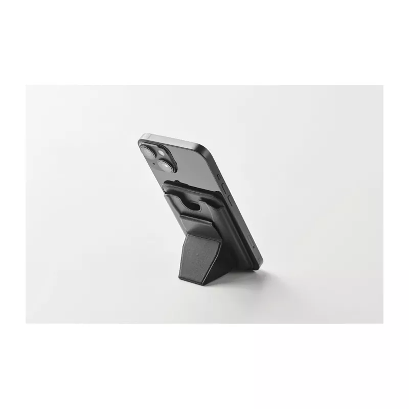 Etui na telefon magnetyczne z podstawką z PU LEAMAG - Czarny (MO2654-03)