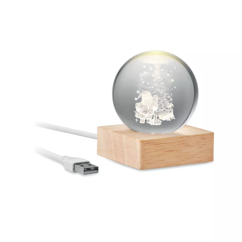 Kula szklana LED na drewnianej podstawie SANTA LIGHT - Drewna (CX1541-40)