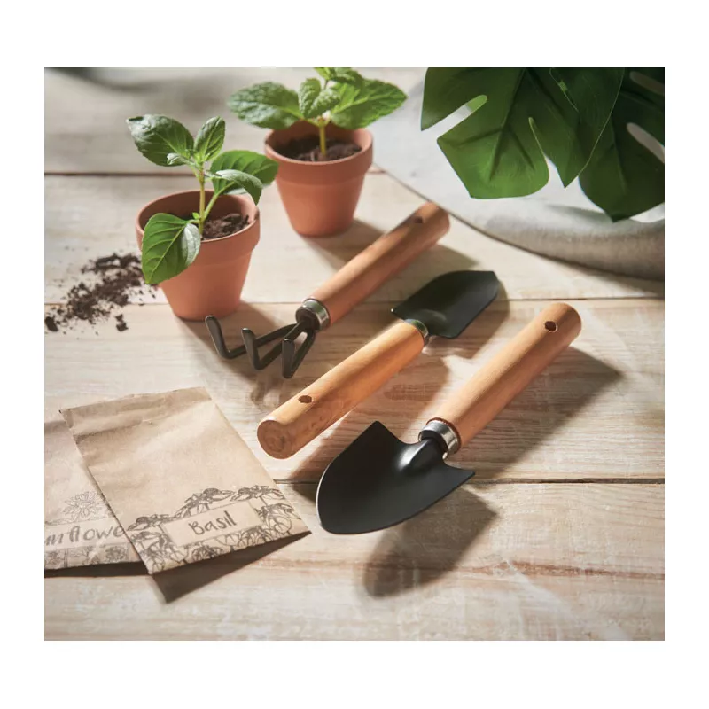 Zestaw narzędzi ogrodowych w etui z filcu RPET GRASS - Czarny (MO2153-03)