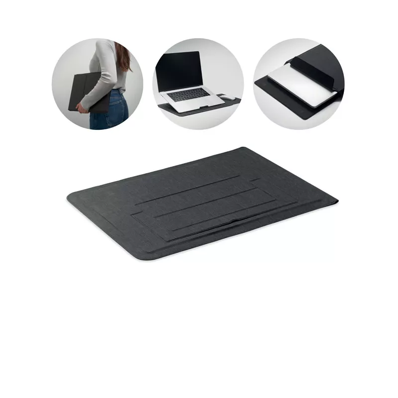 Pokrowiec na laptop 16" z podstawką z RPET PRACTIC - Czarny (MO2696-03)