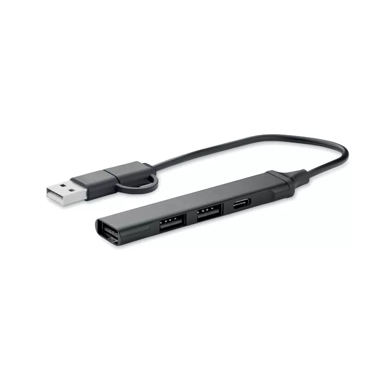 Hub USB 4-portowy z aluminium z recyklingu CURRENT - Czarny (MO2294-03)