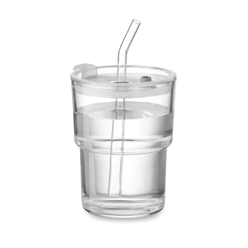Kubek szklany ze słomką 400 ml SIP - Przezroczysty (MO2502-22)