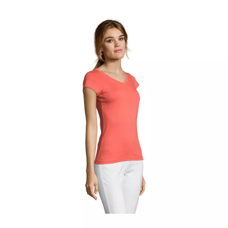 Koszulka damska z dekoltem w serek 150 g/m² Sol's MOON - Koral (S11388-CO)