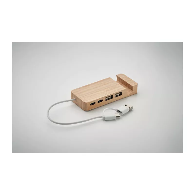 Hub USB 4-portowy w bambusowej obudowie HUBSTAND - Drewna (MO2144-40)