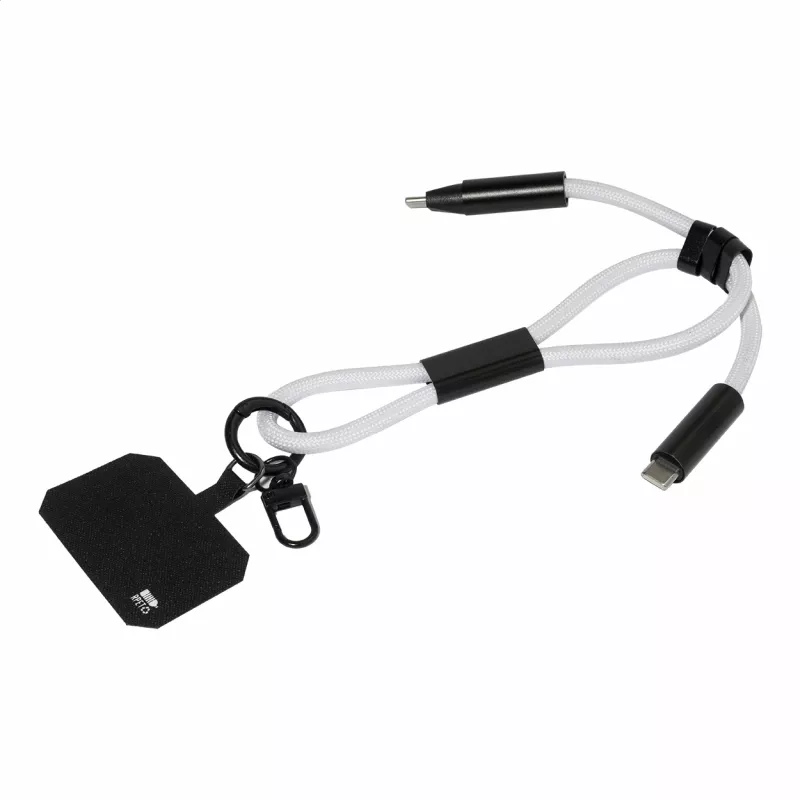 CuffCharge smycz na nadgarstek, uchwyt na telefon, kabel 60W RPET - biały (AP864134-01)