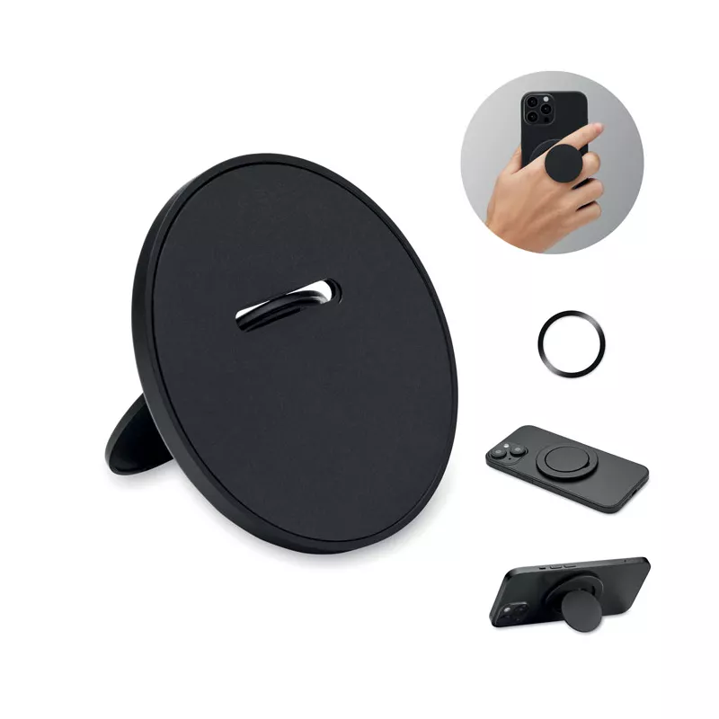 Uchwyt magnetyczny na telefon z ABS z recyklingu ABLE - Czarny (MO2556-03)