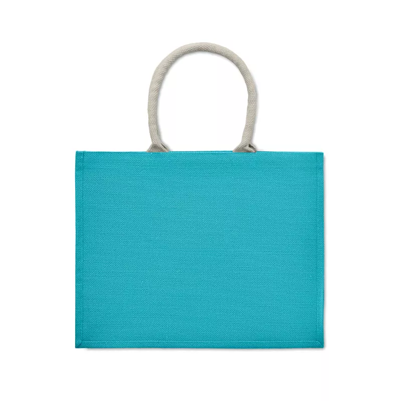 Torba jutowa laminowana z bawełnianymi uchwytami AURA - Turkusowy (MO6443-12)