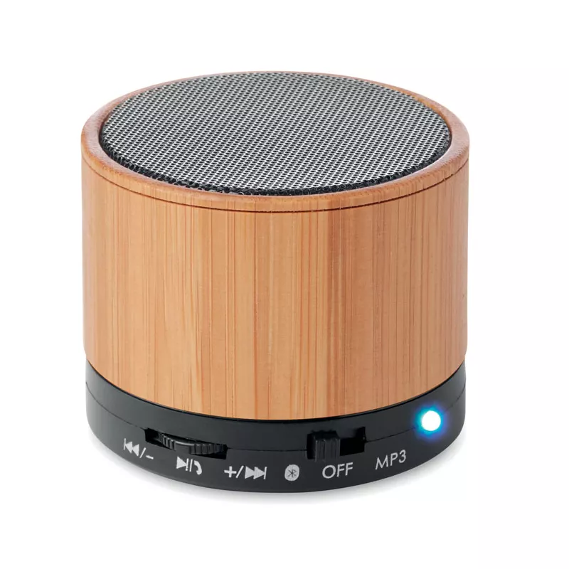 Głośnik w bambusowej obudowie 3W ROUND BAMBOO - Czarny (MO9608-03)