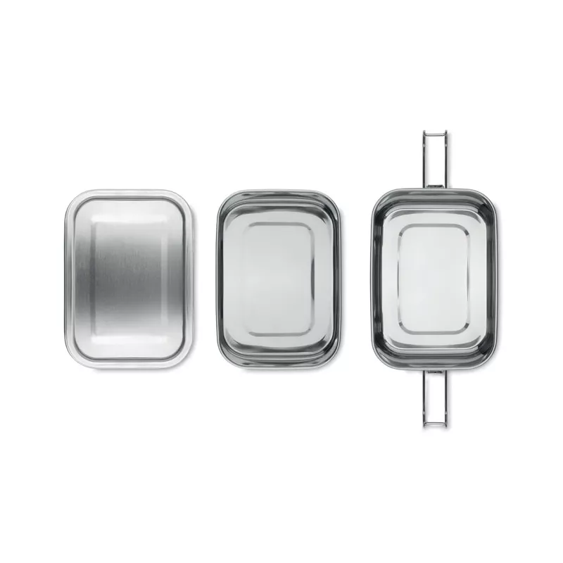 Pudełko na lunch stalowe 2 komory 1200 ml DOUBLE CHAN - Srebrny Mat (MO6212-16)
