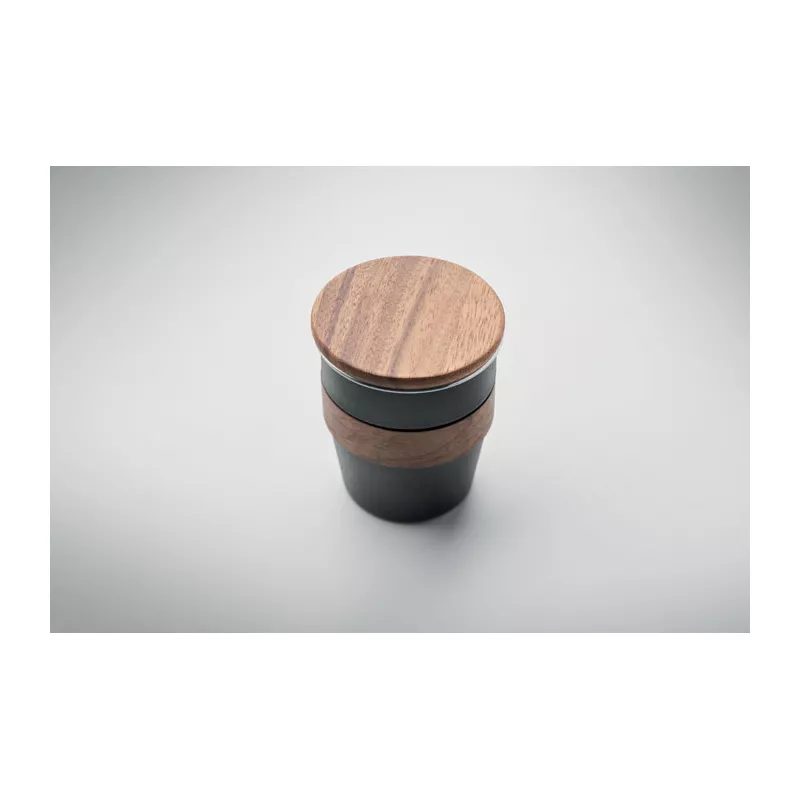 Kubek stalowy z pokrywką z orzecha 350 ml WALNUT - Czarny (MO2322-03)