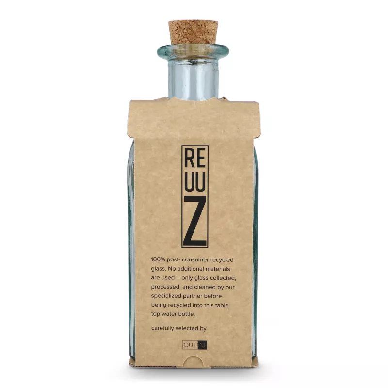 Butelka na wodę InSideOut Square z recyklingowanego szkła ReuuZ z korkiem 1 l - transparentny (LT57016-N0004)