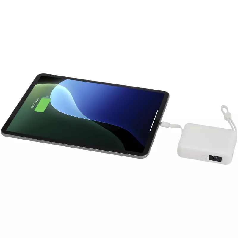 Acrux powerbank do tabletu o pojemności 10 000 mAh i mocy 35 W z wbudowanym kablem typu C - wykonany z tworzyw sztucznych pochodzących z recyklingu. - Biały (12445001)