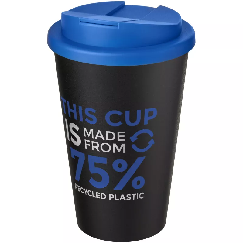 Kubek Americano® Eco z recyklingu o pojemności 350 ml z pokrywą odporną na zalanie - Czarny-Średnioniebieski (21042591)