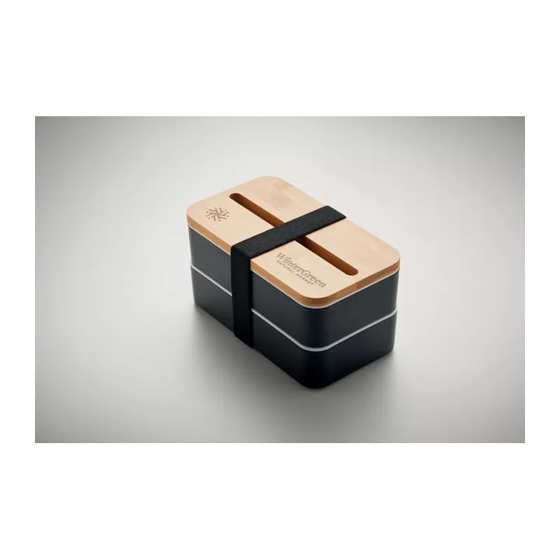 Lunchbox dwupoziomowy 2x400 ml ze sztućcami WINT - Czarny (MO2088-03)
