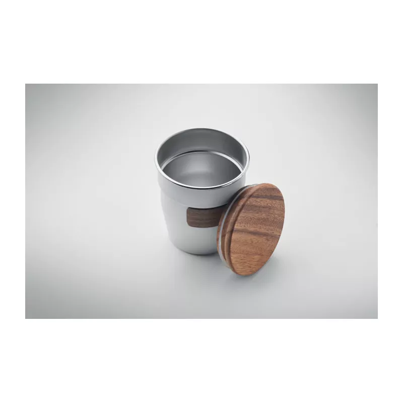 Kubek stalowy z pokrywką z orzecha 350 ml WALNUT - Bialy (MO2322-06)