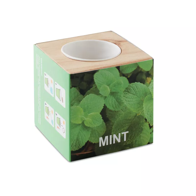 Zestaw do uprawy mięty w drewnianym pojemniku MENTA - Drewna (MO9337-40)