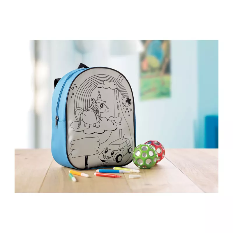 Plecak dziecięcy z mazakami z poliestru BACKSKETCHY - Turkusowy (MO9207-12)