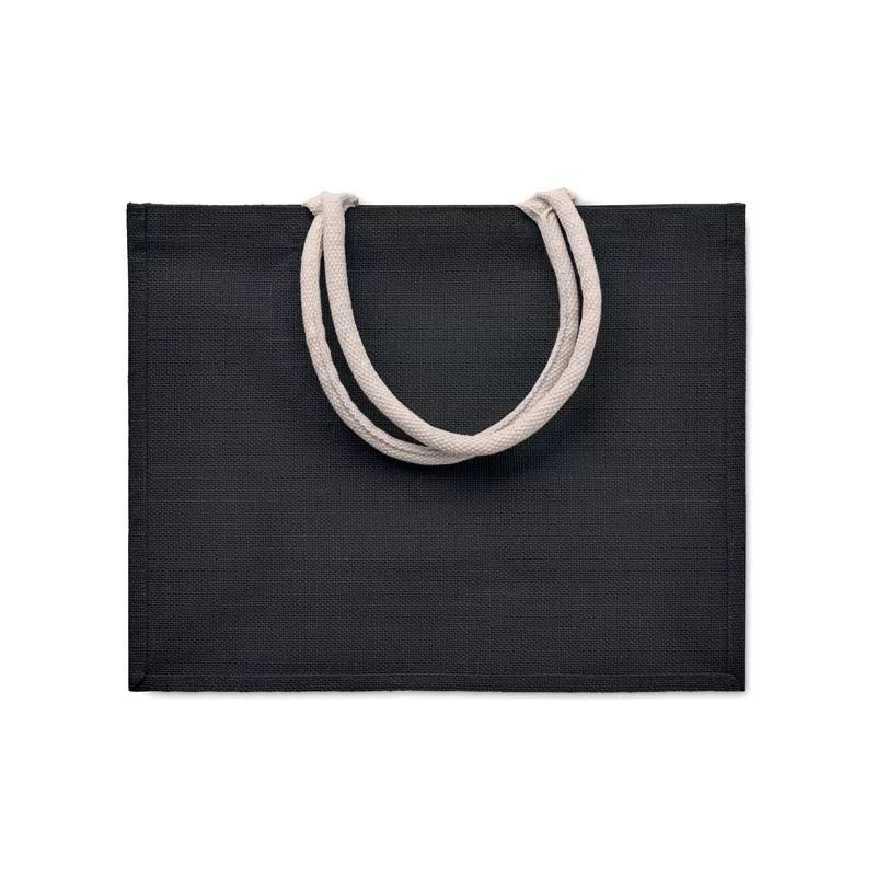 Torba jutowa laminowana z bawełnianymi uchwytami AURA - Czarny (MO6443-03)