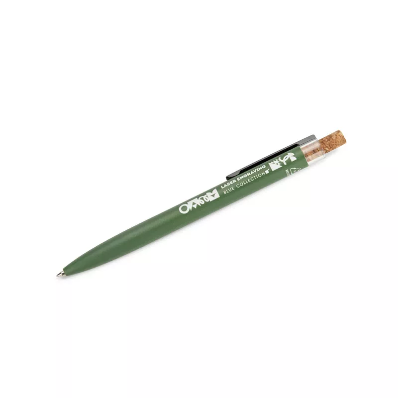 Długopis z recyklingowanego aluminium z korkowym przyciskiem KORIN - zielony butelkowy (19742-18)