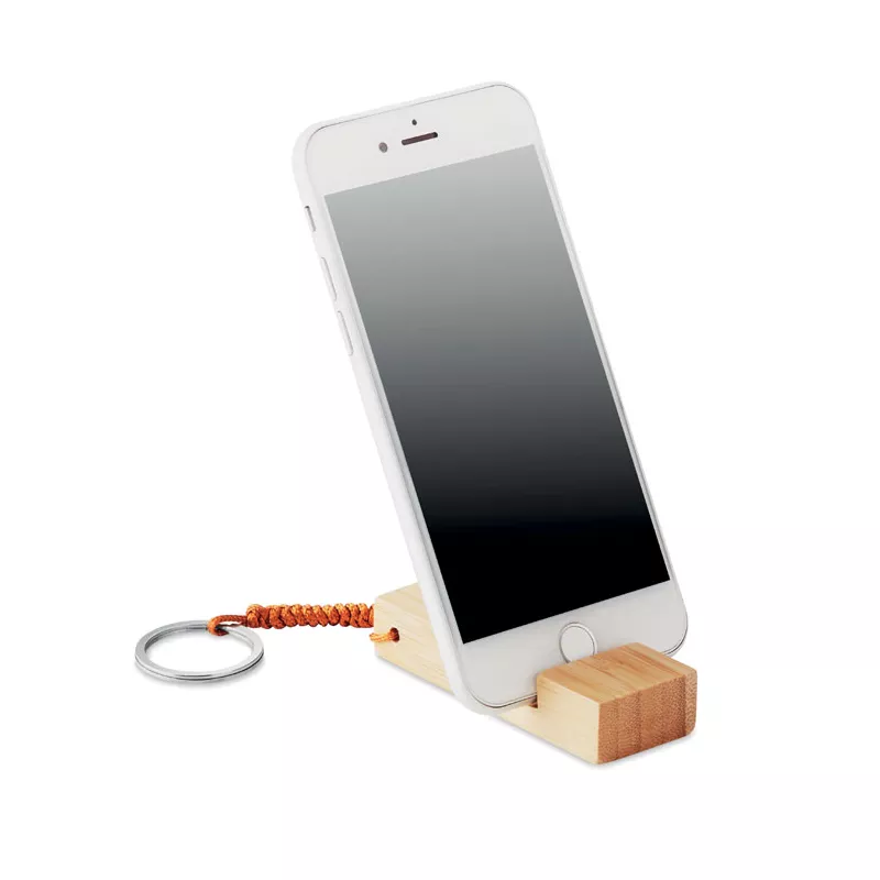 Brelok bambusowy z podstawką na smartfon TRINEU - Drewna (MO9743-40)