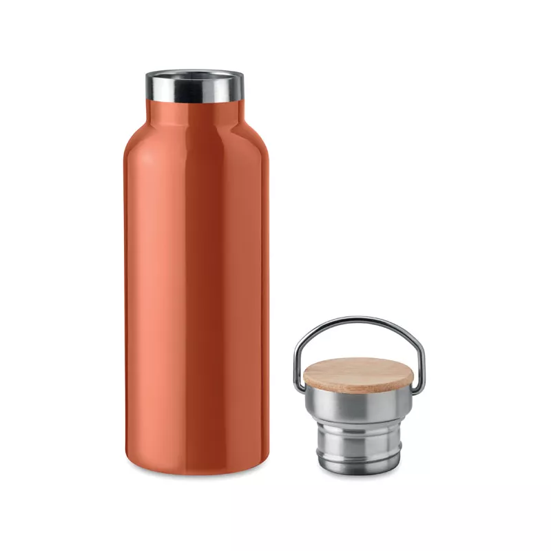 Termos dwuścienny z bambusową pokrywką 500 ml HELSINKI - Pomaranczowy (MO9431-10)