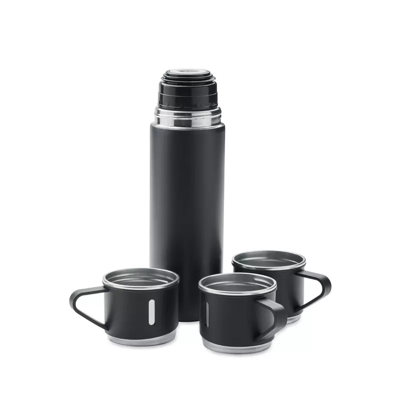 Termos dwuścienny 420 ml z 2 kubkami SHARM - Czarny (MO2116-03)