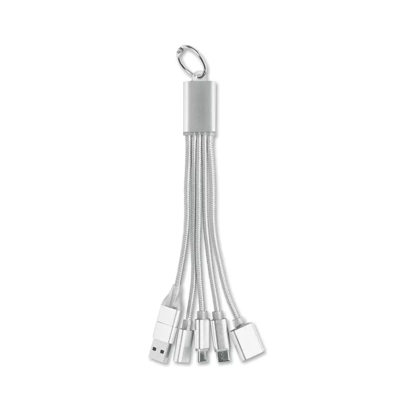 Brelok z kablem 3 w 1 i hubem USB aluminiowy HUBLUE - Srebrny (MO3150-14)