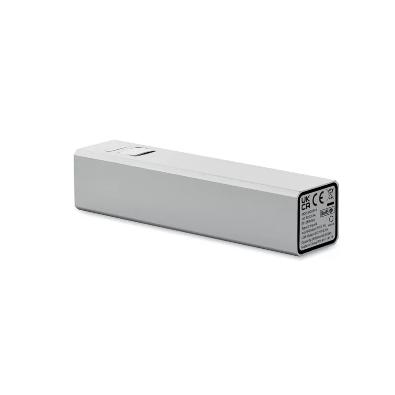 Powerbank 2600 mAh z aluminium z recyklingu POWERALUC - Srebrny Mat (MO2374-16)