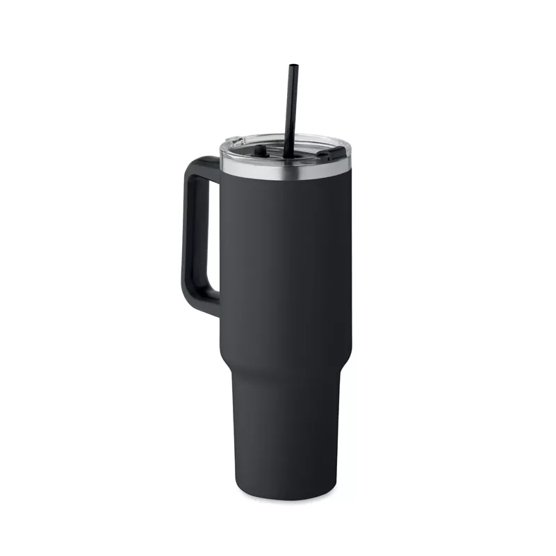 Kubek termiczny stalowy ze słomką 1200 ml SUMA - Czarny (MO2327-03)