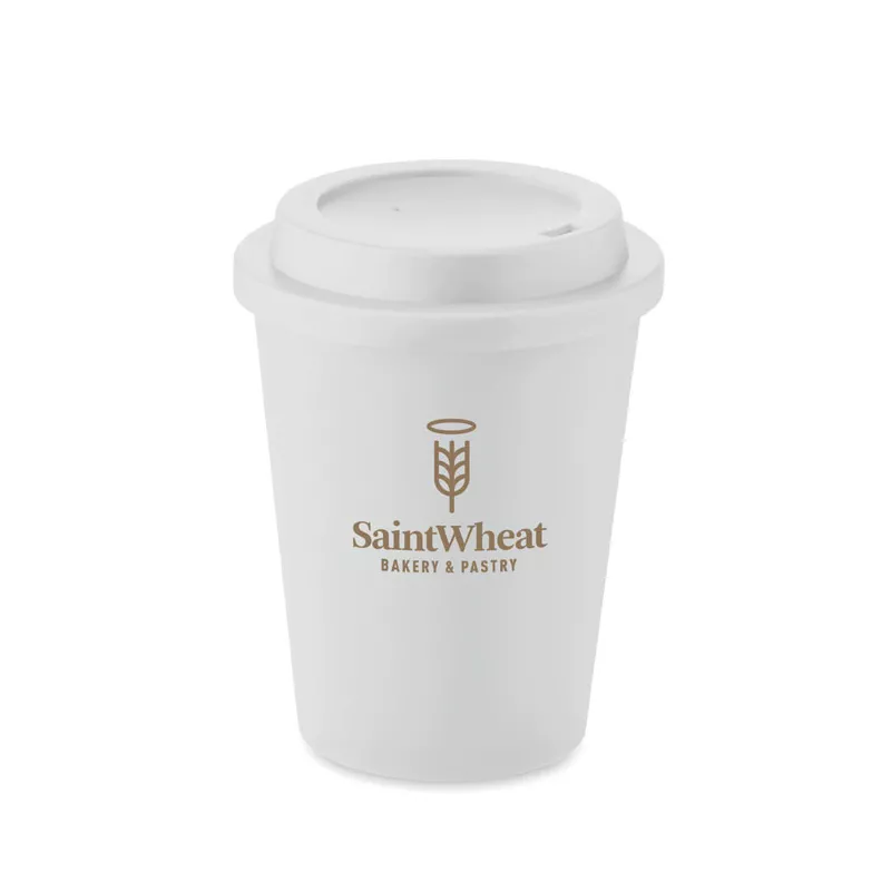 Kubek dwuścienny z PP z ustnikiem 300 ml NOLA - Bialy (MO6582-06)