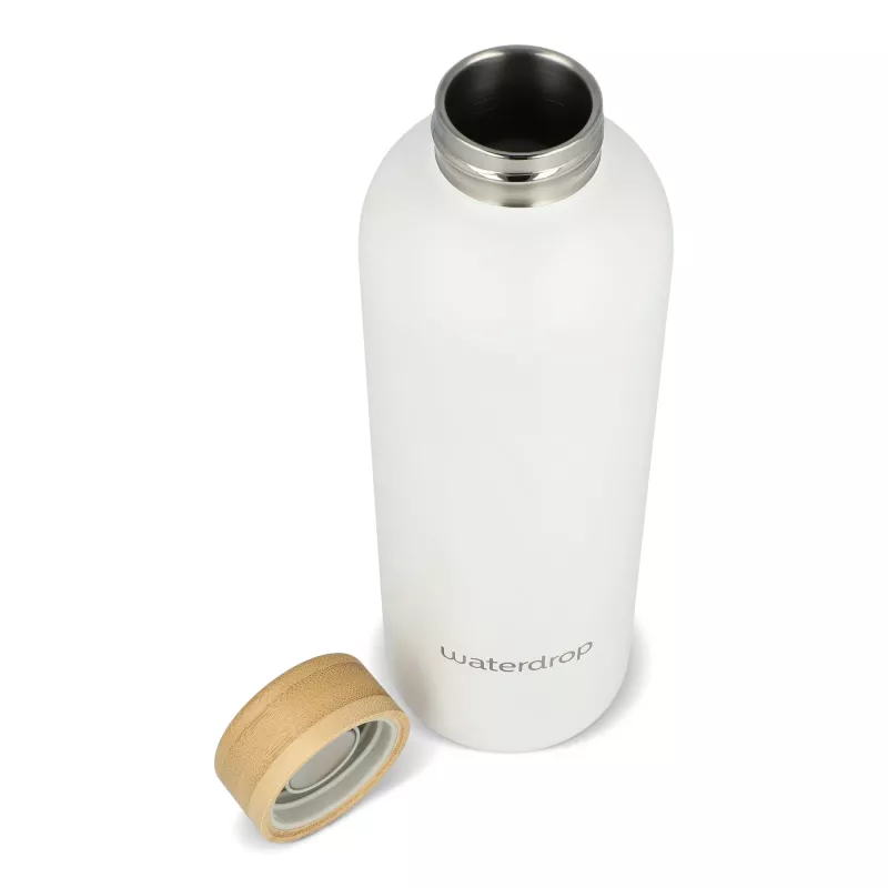 Butelka ze stali nierdzewnej Waterdrop z bambusową nakrętką 600 ml - biały (LT47002-N0001)