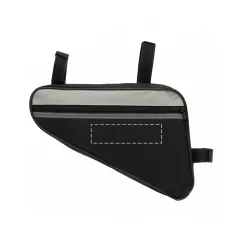 below the zipper on black front compartment